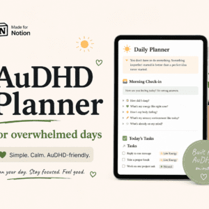ADHD Notion daily planner template for routines, task support and gentle daily structure