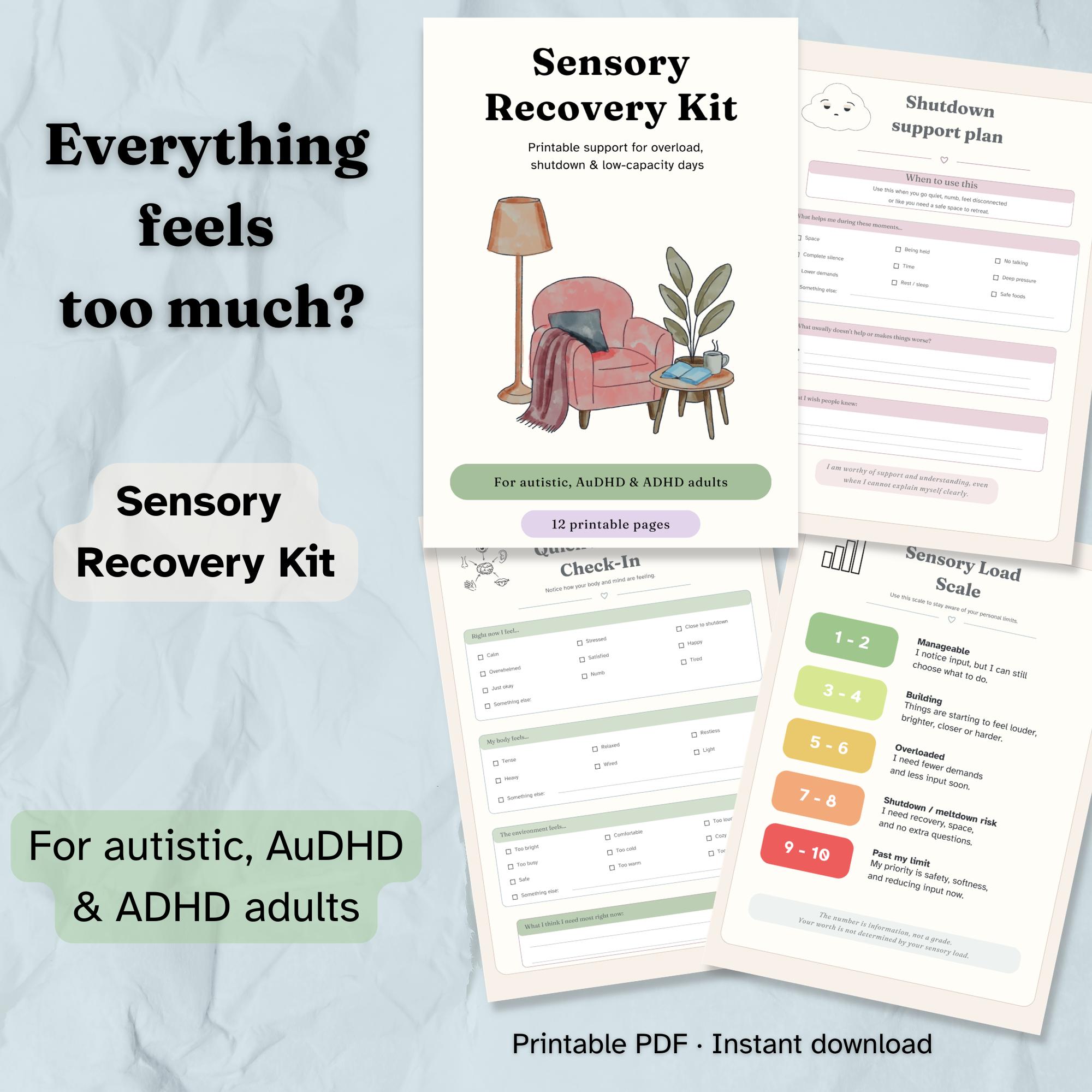 sensory recovery kit for autistic audhd adhd adults (printable pdf)