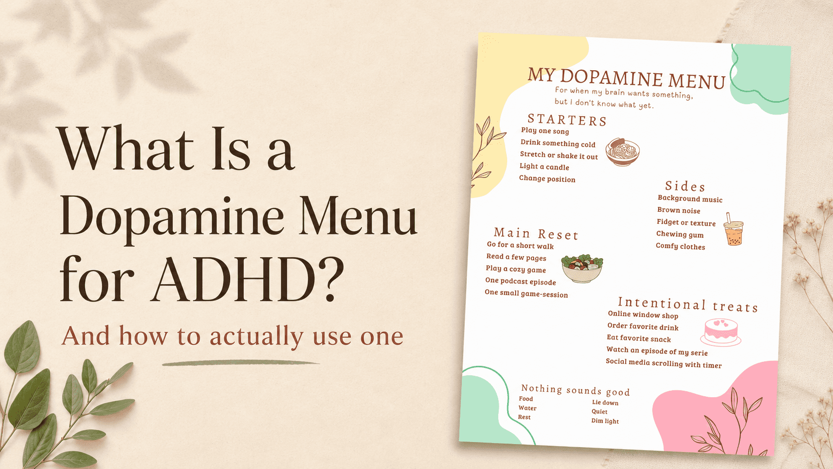 A dopamine menu for ADHD blog hero showing printable menu pages beside the title “What Is a Dopamine Menu for ADHD?
